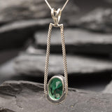 Emerald Pendant, Created Emerald, Long Necklace, Statement Pendant, Rope Necklace, Large Emerald Pendant, Green Drop Necklace, Solid Silver
