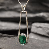 Emerald Pendant, Created Emerald, Long Necklace, Statement Pendant, Rope Necklace, Large Emerald Pendant, Green Drop Necklace, Solid Silver