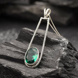 Emerald Pendant, Created Emerald, Long Necklace, Statement Pendant, Rope Necklace, Large Emerald Pendant, Green Drop Necklace, Solid Silver