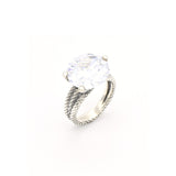 Large Diamond Ring, Created CZ Diamond, High Statement Ring, Sparkly Ring, Big Stone Ring, Rope Band, Tall Chunky Ring, Solid Silver Ring