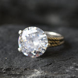 Large Diamond Ring, Created CZ Diamond, High Statement Ring, Sparkly Ring, Big Stone Ring, Rope Band, Tall Chunky Ring, Solid Silver Ring