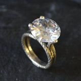 Large Diamond Ring, Created CZ Diamond, High Statement Ring, Sparkly Ring, Big Stone Ring, Rope Band, Tall Chunky Ring, Solid Silver Ring