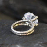 Large Diamond Ring, Created CZ Diamond, High Statement Ring, Sparkly Ring, Big Stone Ring, Rope Band, Tall Chunky Ring, Solid Silver Ring