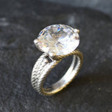 Large Diamond Ring, Created CZ Diamond, High Statement Ring, Sparkly Ring, Big Stone Ring, Rope Band, Tall Chunky Ring, Solid Silver Ring