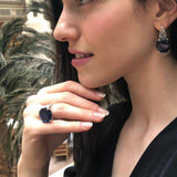 Blue Sapphire Ring, Sapphire Ring, Created Sapphire, Blue Round Ring, Round Statement Ring, Blue Diamond Ring, Vintage Ring, 925 Silver Ring