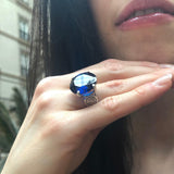 Blue Sapphire Ring, Sapphire Ring, Created Sapphire, Blue Round Ring, Round Statement Ring, Blue Diamond Ring, Vintage Ring, 925 Silver Ring