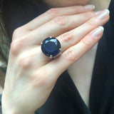 Blue Sapphire Ring, Sapphire Ring, Created Sapphire, Blue Round Ring, Round Statement Ring, Blue Diamond Ring, Vintage Ring, 925 Silver Ring
