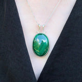 Malachite Pendant, Natural Malachite, Large Green Pendant, Oval Pendant, Statement Pendant, Antique Pendant, Solid Silver Pendant, Malachite