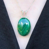 Malachite Pendant, Natural Malachite, Large Green Pendant, Oval Pendant, Statement Pendant, Antique Pendant, Solid Silver Pendant, Malachite