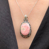 Rhodochrosite Pendant, Natural Rhodochrosite, Statement Pendant, Unique Silver Pendant, Large Pendant, Vintage Pendants, Statement Necklace
