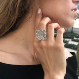 Multistone Ring, Emerald Ring, Sapphire Ring, Ruby Ring, Silver Square Ring, Statement Ring, Square Vintage Ring, Square Ring, Silver Ring