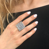 Multistone Ring, Emerald Ring, Sapphire Ring, Ruby Ring, Silver Square Ring, Statement Ring, Square Vintage Ring, Square Ring, Silver Ring