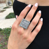 Large Square Ring, Silver Statement Ring, Natural Emerald Ring, Natural Sapphire Ring, Vintage Square Ring, Antique Silver Ring, For Her