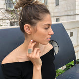 Large Square Ring, Silver Statement Ring, Natural Emerald Ring, Natural Sapphire Ring, Vintage Square Ring, Antique Silver Ring, For Her