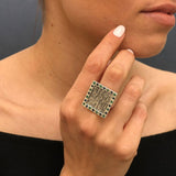 Large Square Ring, Silver Statement Ring, Natural Emerald Ring, Natural Sapphire Ring, Vintage Square Ring, Antique Silver Ring, For Her
