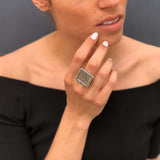 Large Square Ring, Silver Statement Ring, Natural Emerald Ring, Natural Sapphire Ring, Vintage Square Ring, Antique Silver Ring, For Her