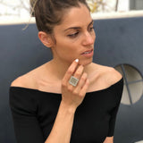 Large Square Ring, Silver Statement Ring, Natural Emerald Ring, Natural Sapphire Ring, Vintage Square Ring, Antique Silver Ring, For Her