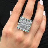 Large Square Ring, Silver Statement Ring, Natural Emerald Ring, Natural Sapphire Ring, Vintage Square Ring, Antique Silver Ring, For Her