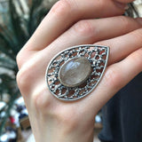 Rutilated Quartz Ring, Silver Statement Ring, Large Boho Ring, Artistic Silver Ring, Leaf Statement Ring, Silver Ring, Rare by Adina