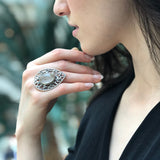 Rutilated Quartz Ring, Silver Statement Ring, Large Boho Ring, Artistic Silver Ring, Leaf Statement Ring, Silver Ring, Rare by Adina