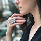 Rutilated Quartz Ring, Silver Statement Ring, Large Boho Ring, Artistic Silver Ring, Leaf Statement Ring, Silver Ring, Rare by Adina