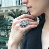 Rutilated Quartz Ring, Silver Statement Ring, Large Boho Ring, Artistic Silver Ring, Leaf Statement Ring, Silver Ring, Rare by Adina