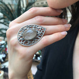 Rutilated Quartz Ring, Silver Statement Ring, Large Boho Ring, Artistic Silver Ring, Leaf Statement Ring, Silver Ring, Rare by Adina