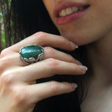 Chrysocolla Ring, Leaf Ring, Statement Ring, Vintage Ring, Large Green Ring, Floral Ring, Large Oval Ring, Artistic Ring, Solid Silver Ring