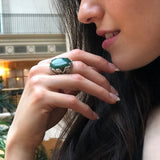 Chrysocolla Ring, Leaf Ring, Statement Ring, Vintage Ring, Large Green Ring, Floral Ring, Large Oval Ring, Artistic Ring, Solid Silver Ring