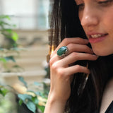 Chrysocolla Ring, Leaf Ring, Statement Ring, Vintage Ring, Large Green Ring, Floral Ring, Large Oval Ring, Artistic Ring, Solid Silver Ring