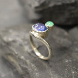 Tanzanite Ring, Natural Tanzanite, December Birthstone, Asymmetric Ring, Vintage Ring, Unique Stone Ring, Multistone Ring, Solid Silver Ring