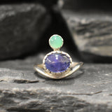 Tanzanite Ring, Natural Tanzanite, December Birthstone, Asymmetric Ring, Vintage Ring, Unique Stone Ring, Multistone Ring, Solid Silver Ring