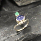 Tanzanite Ring, Natural Tanzanite, December Birthstone, Asymmetric Ring, Vintage Ring, Unique Stone Ring, Multistone Ring, Solid Silver Ring