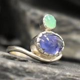 Tanzanite Ring, Natural Tanzanite, December Birthstone, Asymmetric Ring, Vintage Ring, Unique Stone Ring, Multistone Ring, Solid Silver Ring