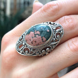 Ocean Jasper Ring, Antique Ring, Natural Jasper Ring, Statement Ring, Unique Stone Ring, Vintage Ring, Large Green Ring, Solid Silver Ring