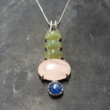 Rose Quartz Pendant, Long Pink Necklace, Natural Rose Quartz Pendant, Multi Stone Necklace, Boho Necklace, Pink Statement Necklace, For Her