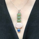 Rose Quartz Pendant, Long Pink Necklace, Natural Rose Quartz Pendant, Multi Stone Necklace, Boho Necklace, Pink Statement Necklace, For Her