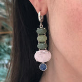 Jade Earrings, Natural Rose Quartz, Long Earrings, Heavy Earrings, Long Multicolor Earrings, Solid Silver Earrings, Healing Stones, Nephrite