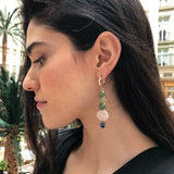 Jade Earrings, Natural Rose Quartz, Long Earrings, Heavy Earrings, Long Multicolor Earrings, Solid Silver Earrings, Healing Stones, Nephrite