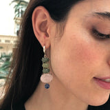 Jade Earrings, Natural Rose Quartz, Long Earrings, Heavy Earrings, Long Multicolor Earrings, Solid Silver Earrings, Healing Stones, Nephrite