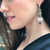 Jade Earrings, Natural Rose Quartz, Long Earrings, Heavy Earrings, Long Multicolor Earrings, Solid Silver Earrings, Healing Stones, Nephrite