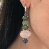 Jade Earrings, Natural Rose Quartz, Long Earrings, Heavy Earrings, Long Multicolor Earrings, Solid Silver Earrings, Healing Stones, Nephrite
