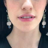 Jade Earrings, Natural Rose Quartz, Long Earrings, Heavy Earrings, Long Multicolor Earrings, Solid Silver Earrings, Healing Stones, Nephrite