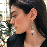 Jade Earrings, Natural Rose Quartz, Long Earrings, Heavy Earrings, Long Multicolor Earrings, Solid Silver Earrings, Healing Stones, Nephrite