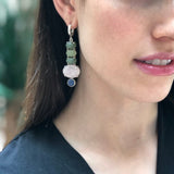 Jade Earrings, Natural Rose Quartz, Long Earrings, Heavy Earrings, Long Multicolor Earrings, Solid Silver Earrings, Healing Stones, Nephrite