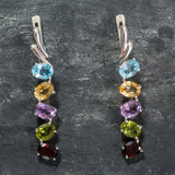 Rainbow Earrings, Natural Stones, Birthstone Earrings, Drop Earrings, Long Silver Earrings, Long Earrings, Blue Topaz, Garnet, Amethyst