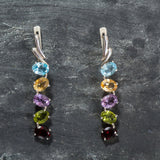 Rainbow Earrings, Natural Stones, Birthstone Earrings, Drop Earrings, Long Silver Earrings, Long Earrings, Blue Topaz, Garnet, Amethyst
