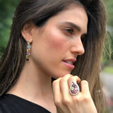 Rainbow Earrings, Natural Stones, Birthstone Earrings, Drop Earrings, Long Silver Earrings, Long Earrings, Blue Topaz, Garnet, Amethyst