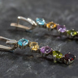 Rainbow Earrings, Natural Stones, Birthstone Earrings, Drop Earrings, Long Silver Earrings, Long Earrings, Blue Topaz, Garnet, Amethyst