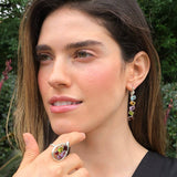 Rainbow Earrings, Natural Stones, Birthstone Earrings, Drop Earrings, Long Silver Earrings, Long Earrings, Blue Topaz, Garnet, Amethyst